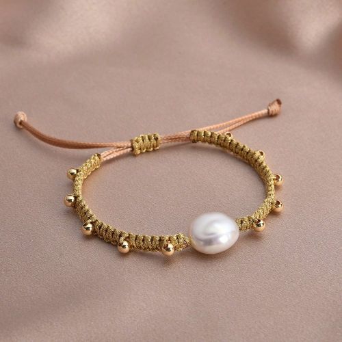 Pièce Bracelet tressé en perle de culture naturelle plaqué or 18 carats, convient aux hommes et s, pour un port quotidien - SHEIN - Modalova