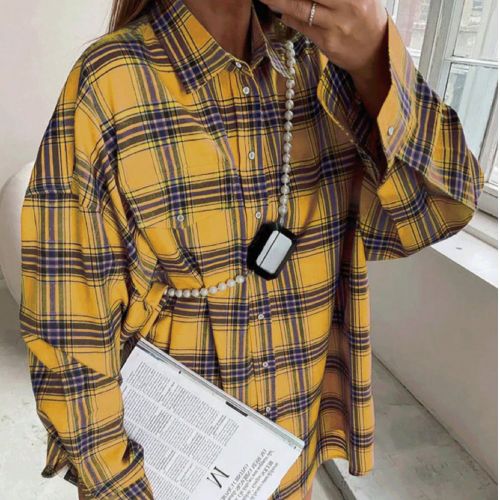 Chemise à carreaux jaune vif décontractée ample - SHEIN - Modalova