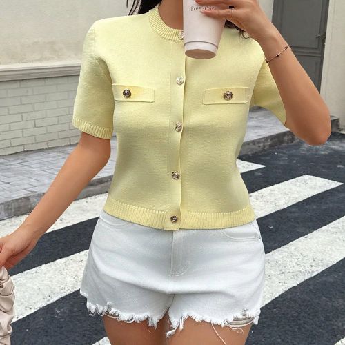 DEEKA Nouveau Arrivage Été Mode Minimaliste Polyvalent Top Tricoté à Manches Courtes - SHEIN - Modalova