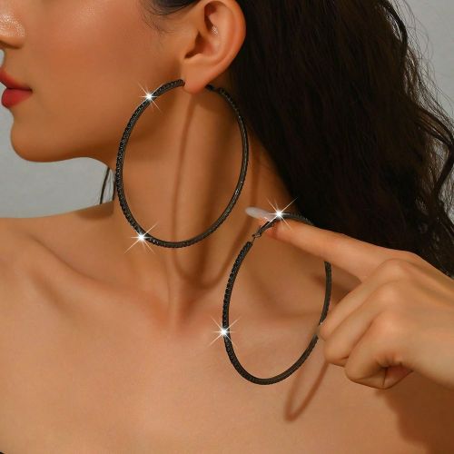 Boucles d'oreilles à gros anneaux en argent et or avec strasss - SHEIN - Modalova