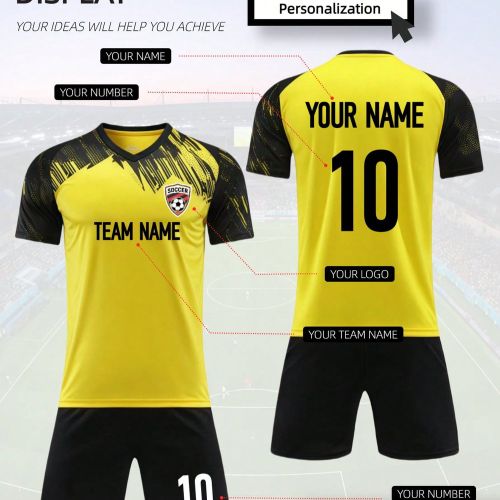 Ensemble de soccer jaune personnalisé (2 pièces) - Maillot et short de Dortmund personnalisés avec nom/numéro, tissu à séchage rapide - Kit d'en - SHEIN - Modalova