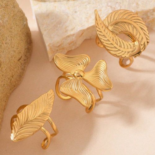 Pièces Bagues ouvertess en acier inoxydable plaqué or 18 carats. Style fleur de frangipanier, style plage de villégiature, style vieux argent, form - SHEIN - Modalova