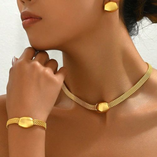Pièces/set Collier ras-du-cou, boucles d'oreilles, bracelet minimaliste en filet creux. Ensemble de bijoux polyvalents de haute qualités - SHEIN - Modalova