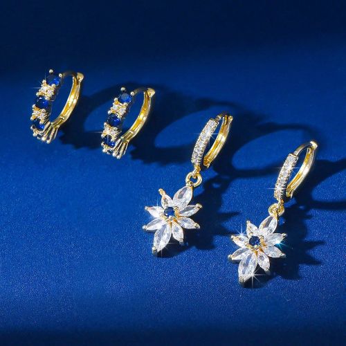 Paires/set de nouveaux boucles d'oreilles à fleurs avec incrustation de zirconium. Boucles d'oreilles de mode personnalisées, accessoires quotidiens - SHEIN - Modalova