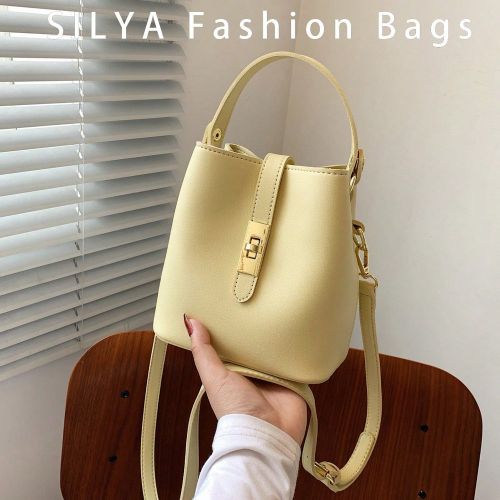 Sac seau porté travers décontracté - couleur unie, sac à main en matériau PU à double couche, fermeture magnétique, sangle d'épaule réglable - SHEIN - Modalova