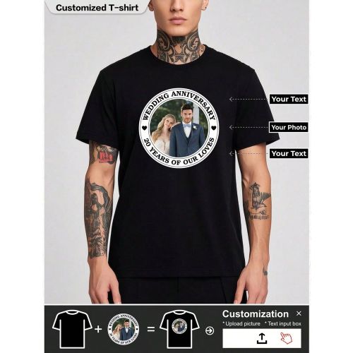 T-shirt personnalisé, T-shirt de sports, respirant, ajoutez vos photos (paysages/badges/photos de couple/photos de famille/selfies/animaux de compagn - SHEIN - Modalova