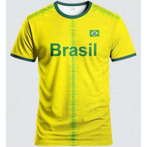 Maillot de football brésilien vert personnalisés avec nom/numéro personnalisés, col rond, Top de sport confortable, convient pour l'entraînement - SHEIN - Modalova
