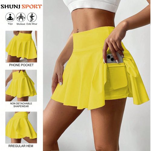 Jupe-short de tennis à taille haute blanche, short/jupe 2 en 1 anti-flash pour le golf/le badminton/la fitness, jupe de sport d'été avec poches pou - SHEIN - Modalova