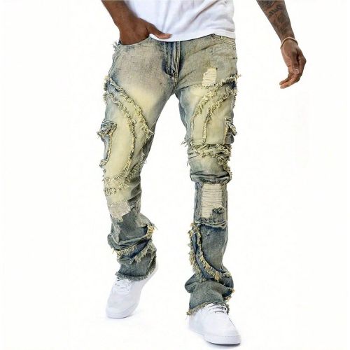 Jeans skinny évasés avec bords déchirés et stretchs, style Emo - SHEIN - Modalova