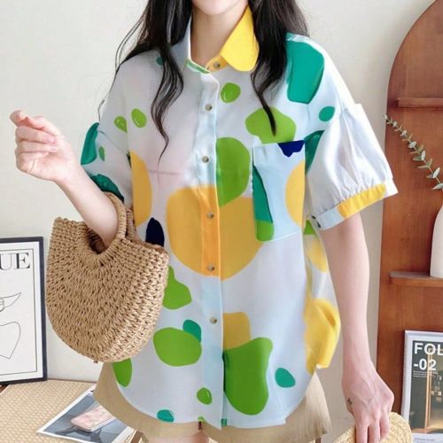 Printemps/Été Chaud] Chemise à manches courtes, imprimé château coloré, revers amples, respirante et confortable, idéale pour le quotidien et l - SHEIN - Modalova