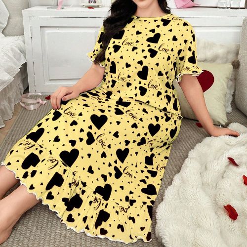 Chemise de nuit à volants avec imprimé cœurs grandes tailles, robe de nuit Moo Moo - SHEIN - Modalova