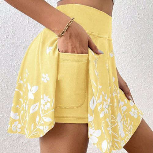 Short-jupe d'été décontractées, taille haute, avec poche pour téléphone. Imprimé minimaliste de fleurs avec poches à l'intérieur. Retour à l - SHEIN - Modalova
