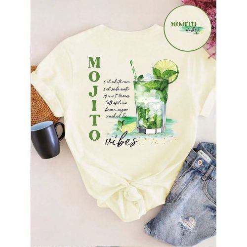T-shirt décontracté avec impression de lettres sur boisson, été - SHEIN - Modalova