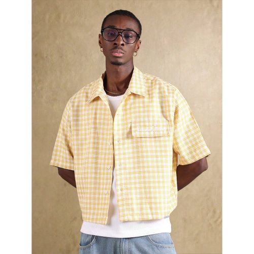 Chemise d'été à manches courtes, col classique, boutonnée, coupe courte, avec texture à carreaux. Légère et décontractée, idéale pour les va - SHEIN - Modalova