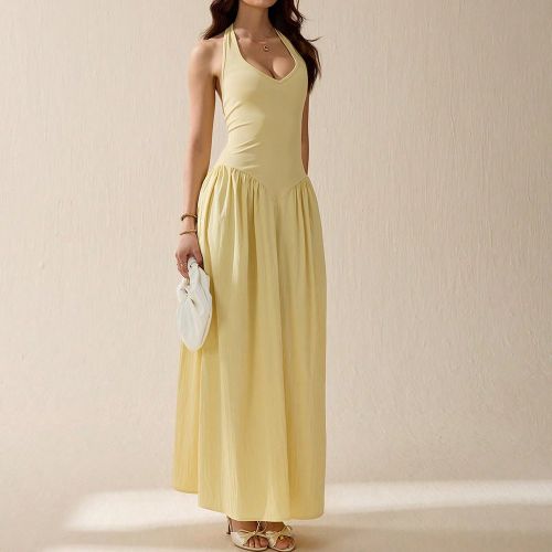 Robe longue minimaliste à couleur unie et col ras-du-cou pour port quotidiens - SHEIN - Modalova