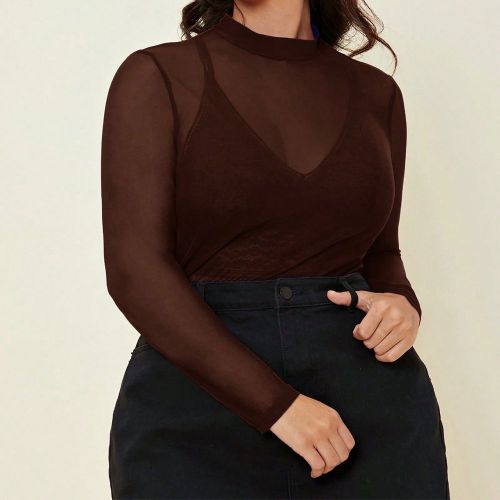 Top transparent en maille col montant sans cache-cœur - SHEIN - Modalova