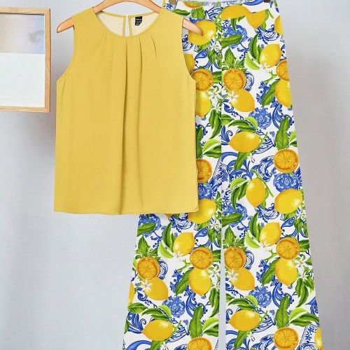 Pièces Ensemble décontracté, motif citron jaune, convient pour l'été - SHEIN - Modalova