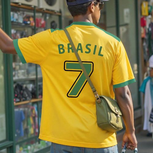 T-shirt ample et décontracté à col rond et manches courtess, avec impression numérique et lettre 'Brasil 7' - SHEIN - Modalova