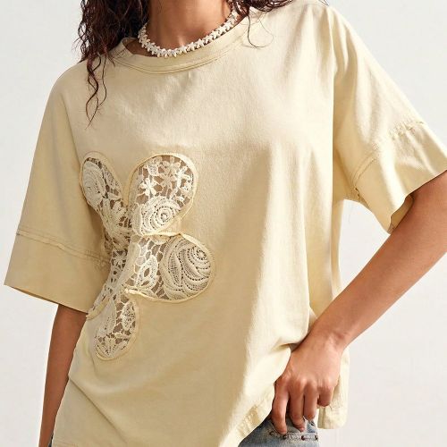 T-shirt décontracté, style bohème, jour de l'indépendance, couleur unie, col rond, manches courtes, coupe ample - SHEIN - Modalova