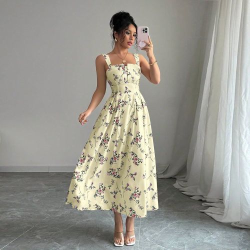 Dernière robes avec imprimé floral élégant, taille rassemblée plissée, pour le printemps/été - SHEIN - Modalova