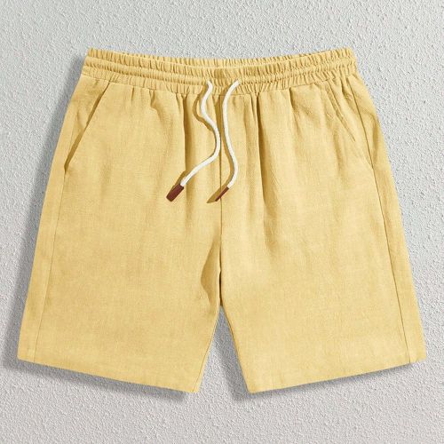 Short décontracté en tissu tressés, taille mi-haute avec cordon de serrage, jambes droites, convient pour le port quotidien, short jaune, pour la r - SHEIN - Modalova