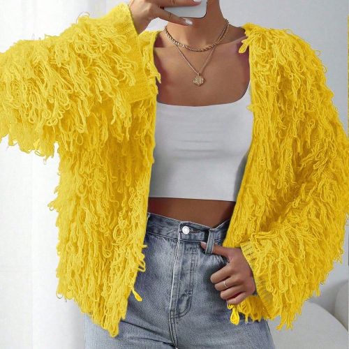 Cardigan à manches longues, ample et à franges de couleur unies - SHEIN - Modalova