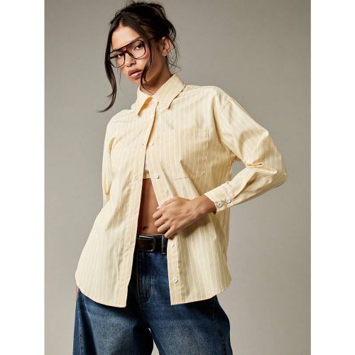 Chemise à rayures légère style preppy, col classique, manches longues, blouse de travail casual pour le bureau. Top de travail automne printemps - SHEIN - Modalova
