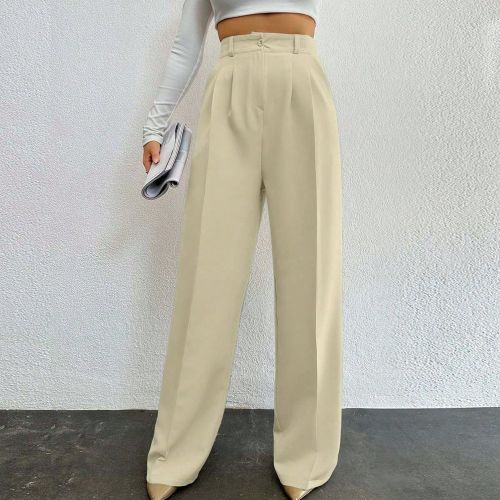 Pantalon droit taille haute de couleur unie et polyvalent - SHEIN - Modalova