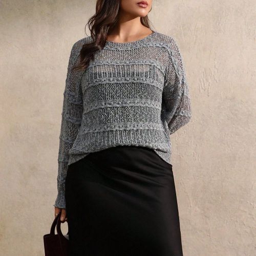 Pull décontracté col rond à couleur unie et motif ajouré - SHEIN - Modalova