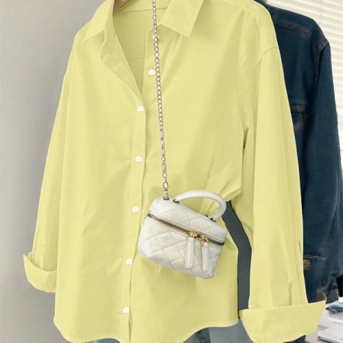 Chemise décontractée/de travail à manches longues, boutonnée, de couleur unie, grande tailles - SHEIN - Modalova