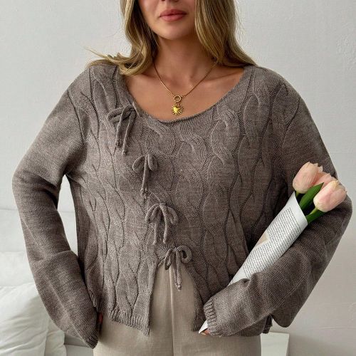 Pull décontractés avec col en V et détail nœud - SHEIN - Modalova