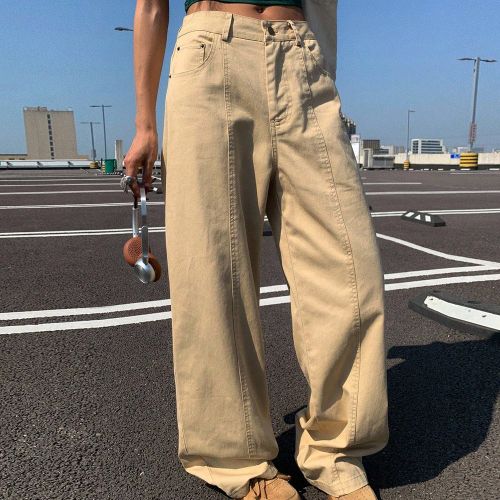 Jeans amples et décontractés de couleur unies avec surpiqûres décoratives - SHEIN - Modalova