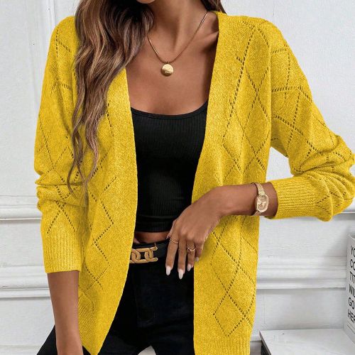 Cardigan décontracté et confortable à motif de diamant ajourés - SHEIN - Modalova