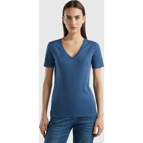 Benetton, T-shirt En Pur Coton Col V, taille XS, Bleu Horizon - United Colors of Benetton - Modalova