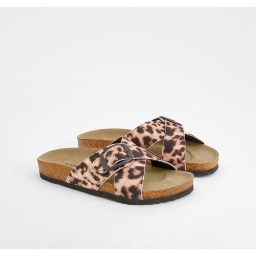 Sandales À Brides Croisées Avec Semelle Intérieure Imprimé Léopard - 36 - boohoo - Modalova