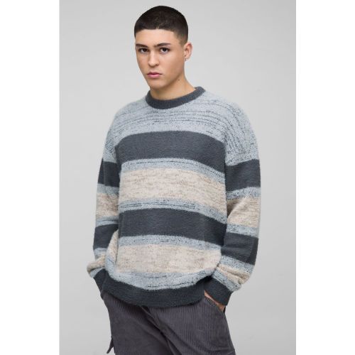 Pull oversize rayé en maille brossée - L - Boohooman - Modalova