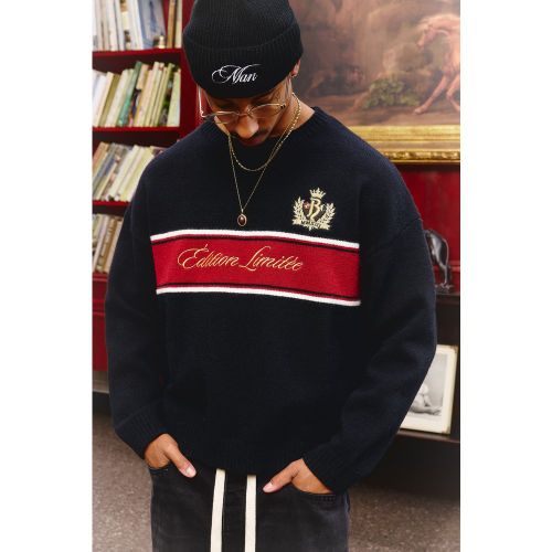 Pull oversize universitaire à broderie - S - Boohooman - Modalova