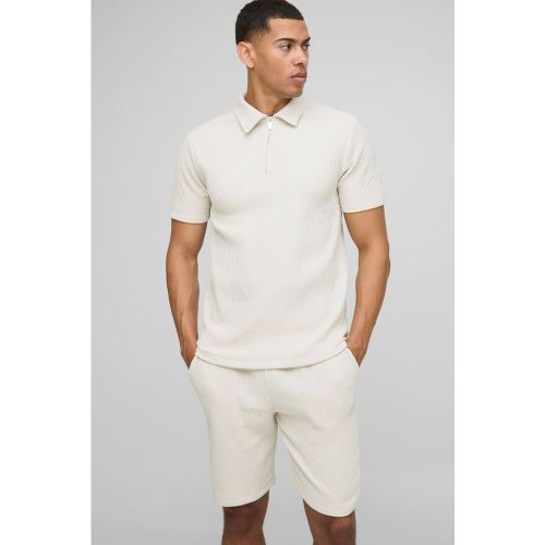 Ensemble côtelé avec polo cintré zippé et short - S - Boohooman - Modalova