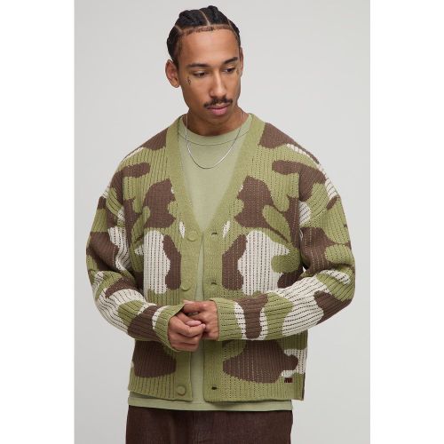 Cardigan oversize côtelé en maille à imprimé camouflage - S - Boohooman - Modalova
