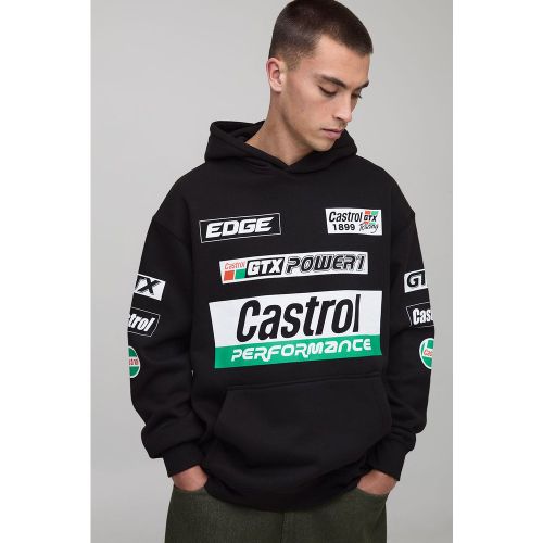Black Oversized Castrol Racing Moto License Printed Hoodie - XS - Boohooman - Modalova