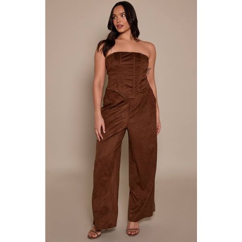 Brown Pantalon Tailleur Grande Taille En Faux Suède | Taille 46 - PrettyLittleThing - Modalova