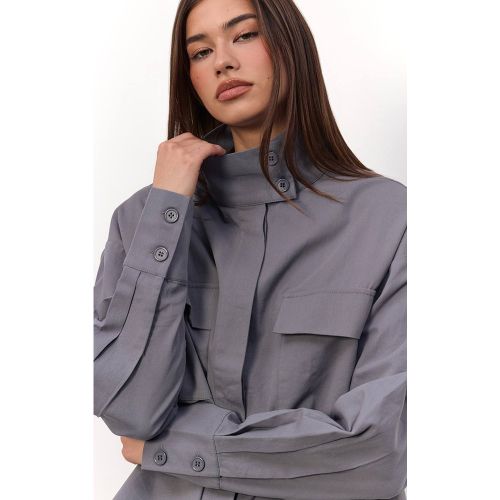Grey Chemise Ample En Coton À Col Montant | Taille 42 - PrettyLittleThing - Modalova