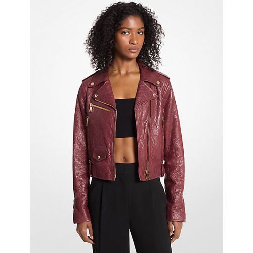 MK Veste de moto courte en cuir froissé - Michael Kors - MICHAEL Michael Kors - Modalova