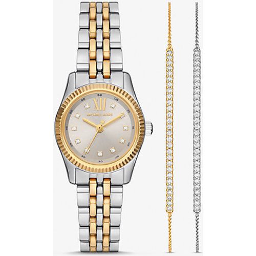 MK Coffret-cadeau avec montre Lexington bicolore à pierres pavées et bracelets à glissière - Michael Kors - Modalova
