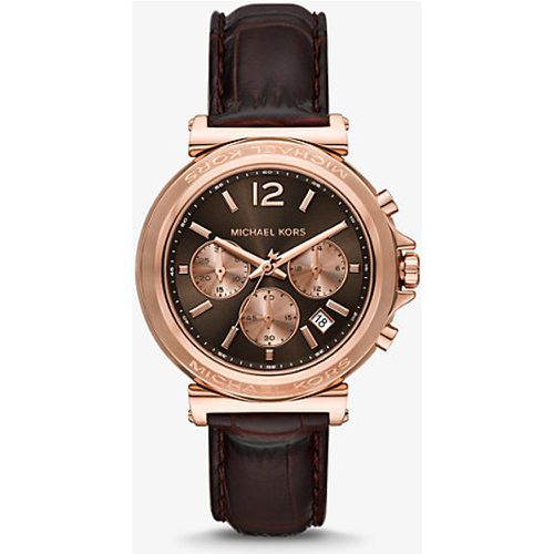 MK Montre Maren ton or rose surdimensionnée avec bracelet en cuir en relief à effet crocodile - Michael Kors - Modalova