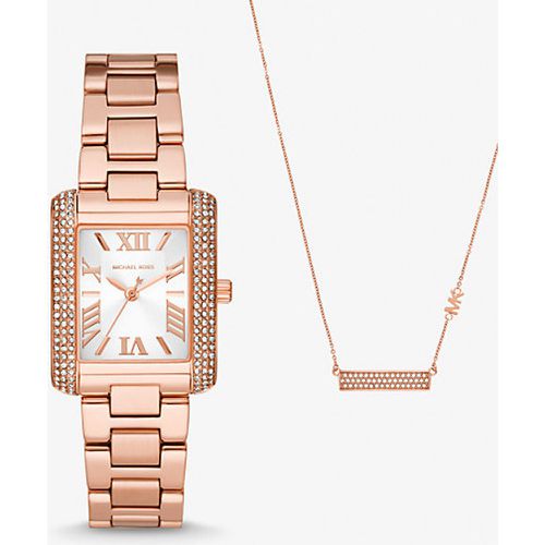 MK Coffret-cadeau collier et petite montre Emery ton or rose avec pierres pavées - Michael Kors - Modalova