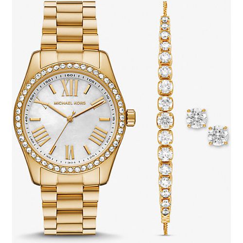 MK Coffret cadeau avec montre Lexington dorée à pierres pavées et bijoux - Michael Kors - Modalova