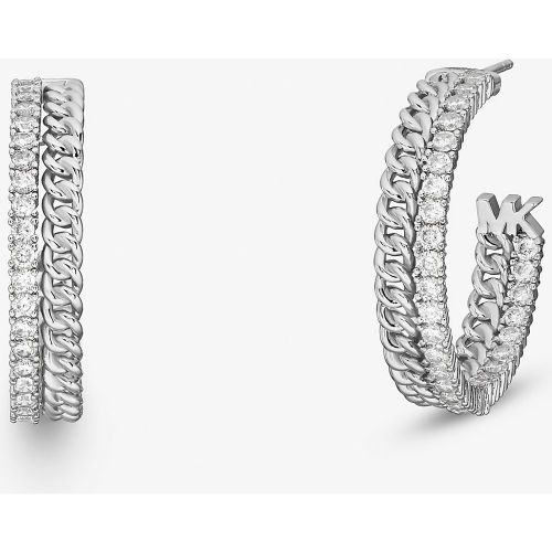 MK Boucles d'oreilles créoles à maillons et pierres pavées en laiton plaqué en métal précieux - Michael Kors - Modalova