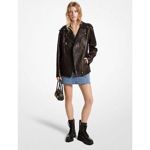 MK Veste de moto surdimensionnée en cuir froissé - Michael Kors - MICHAEL Michael Kors - Modalova