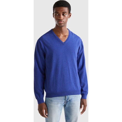 Benetton, Pull Bleu Col En V En Pure Laine Mérinos, taille XL, Bleu - United Colors of Benetton - Modalova